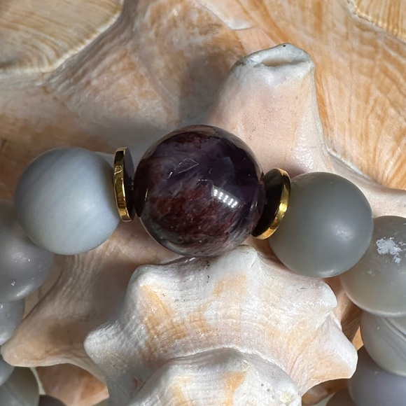AGATE BANDED + TIGERS EYE + SUPER SEVEN  STONES BRACELET Size 7” - Picture 3 of 12